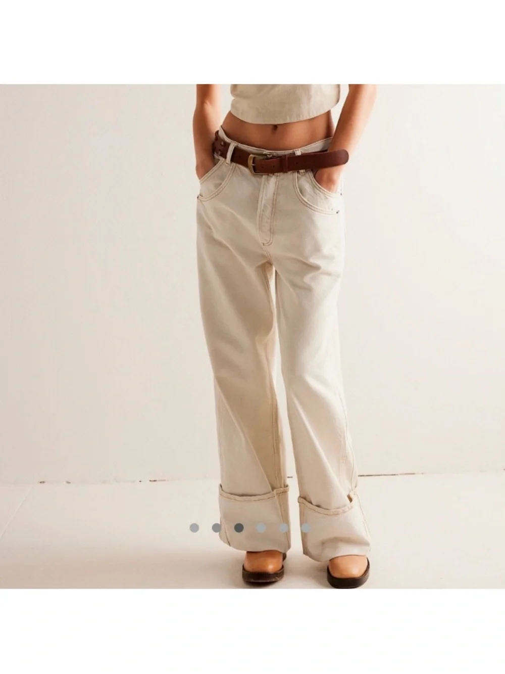 We The Free Cream Low Rise Wide Leg Jeans - Picture 9 of 10